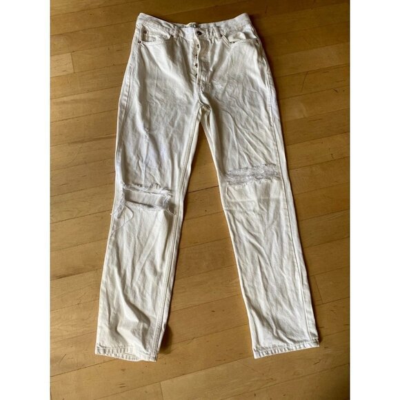 WE the Free - Free People Womens jeans sz 30 "the Lasso" white distressed denim - Picture 2 of 11